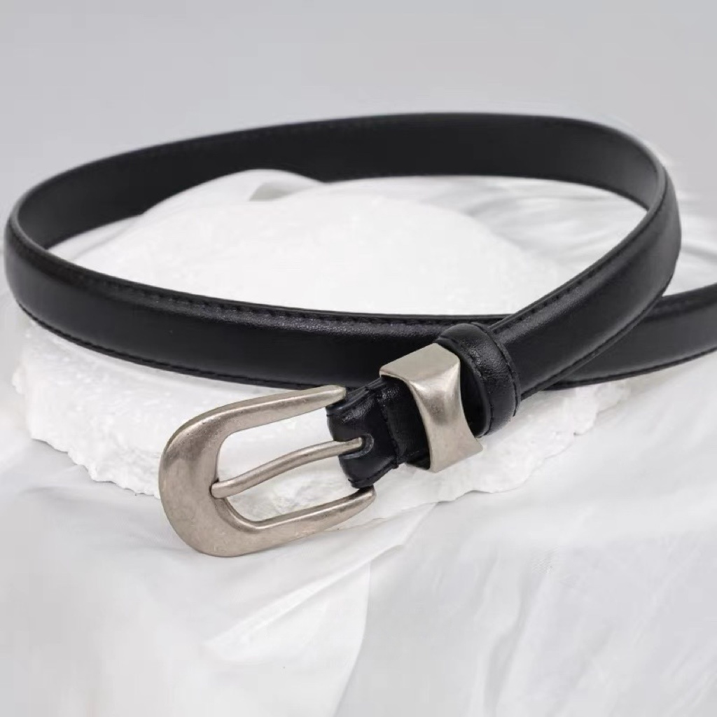 AC22036- 簡約曲線釦細版牛皮腰带皮帶