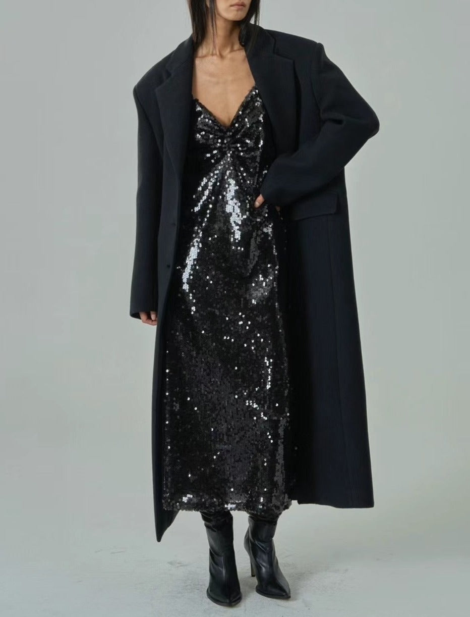 DS11223- FW23 A Night to Shine: Luxurious Black Sequin Dress Evening Gown