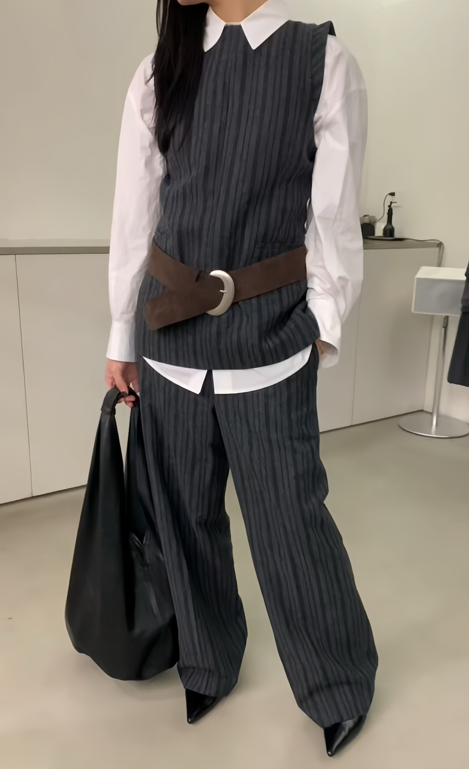 AC22022- 韓國大器優雅麂皮質感寬版金屬釦腰帶