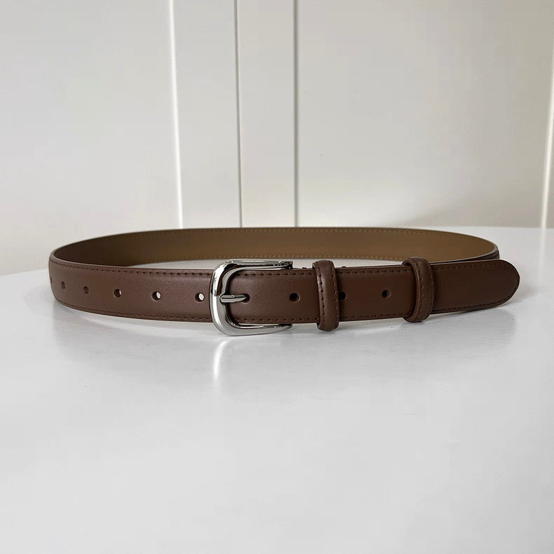 AC22032 - 百搭經典銀釦細版真牛皮皮帶