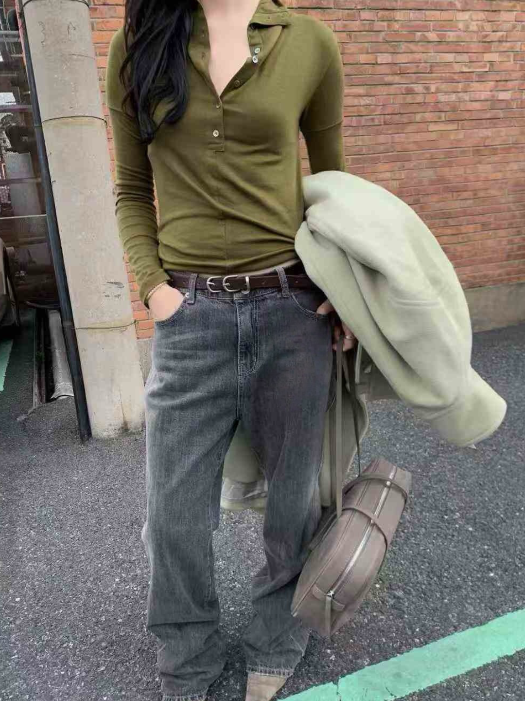 AC22039- 韓國雙環扣真牛皮細版皮帶