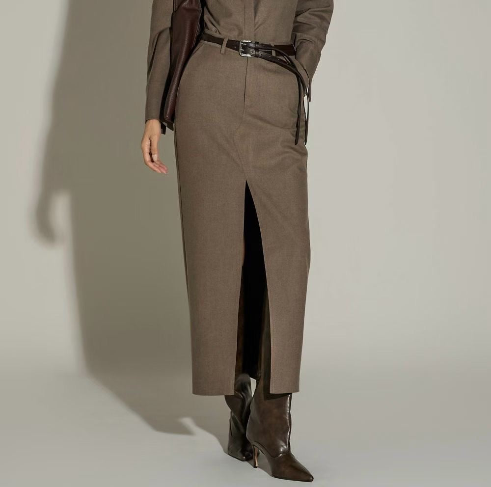 SK21779B- 韓國高腰前開衩長款鉛筆裙