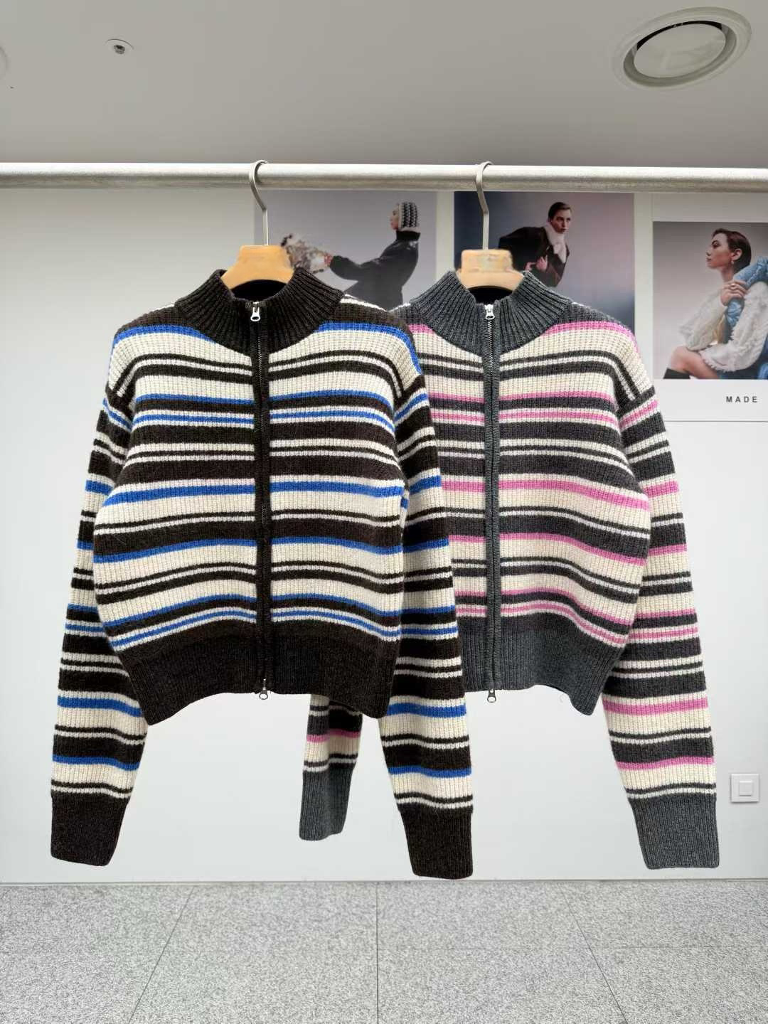 TP22080- 韓國高質感羊駝毛混紡條紋休閒針織外套