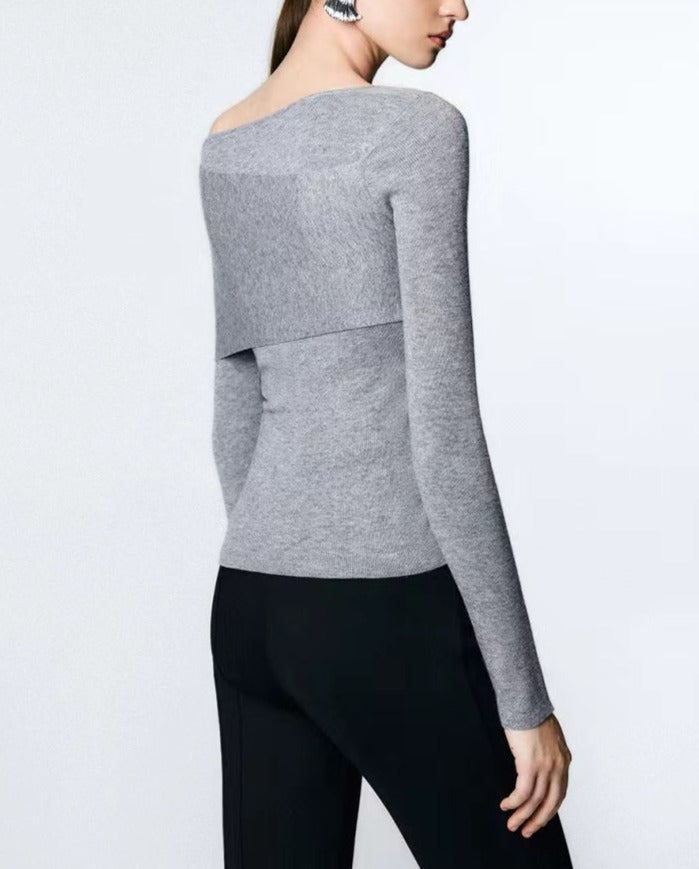 TP11323-Off-the-shoulder knitted design long-sleeved bottoming shirt