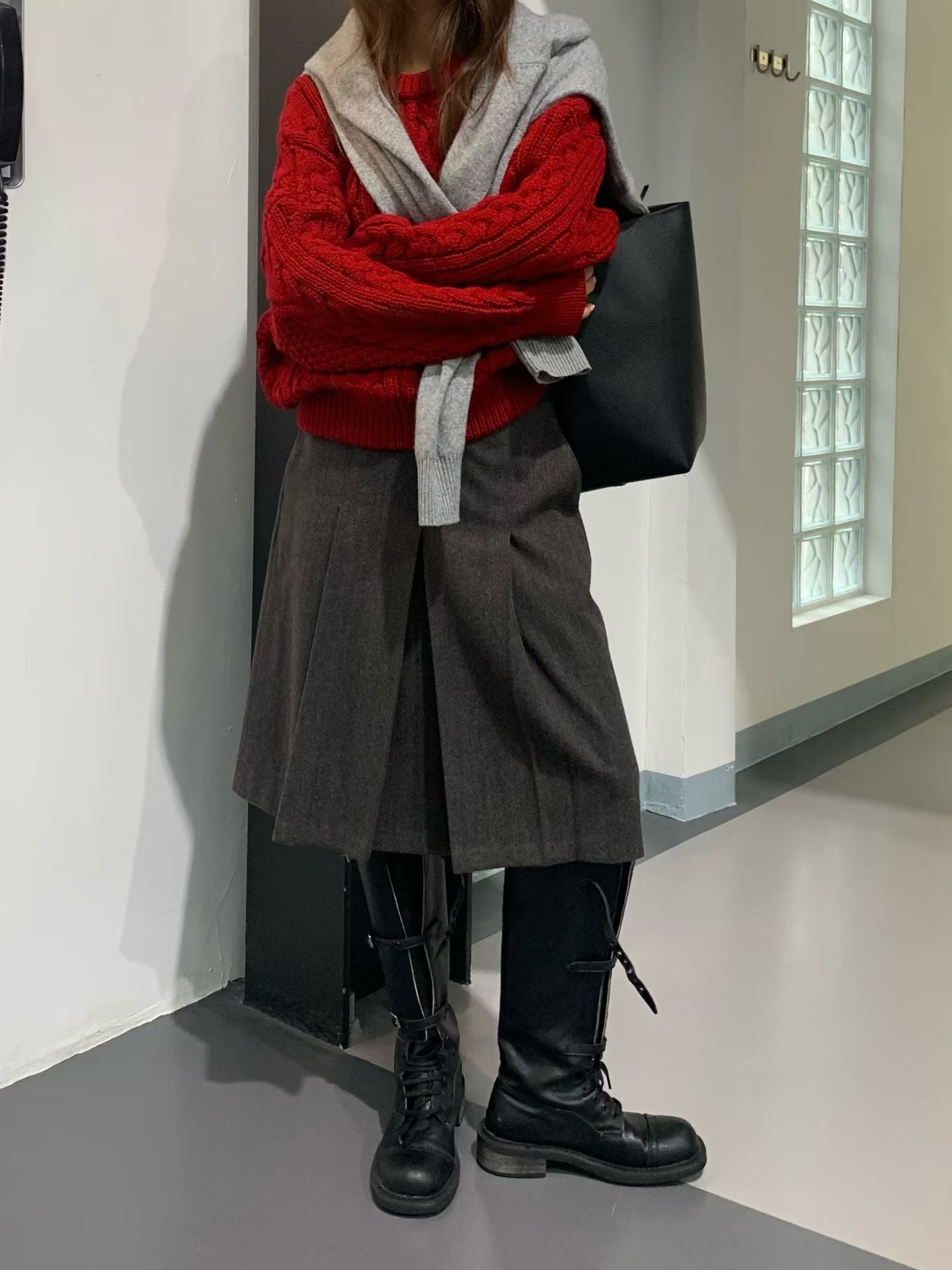 TP22096- 韓國經典麻花紋圓領寬鬆毛衣