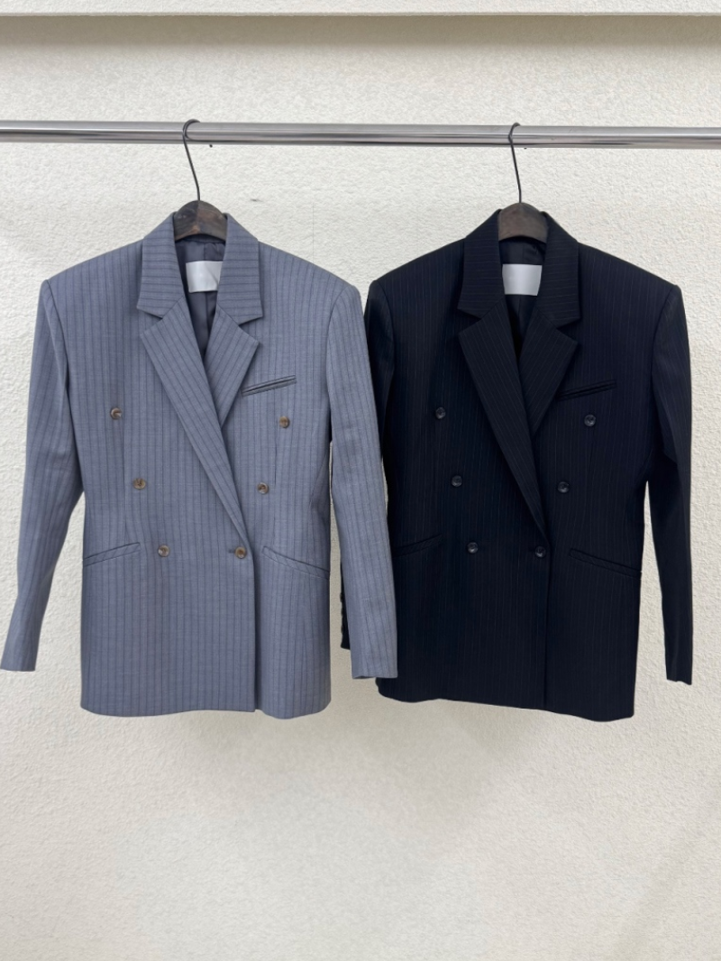 ST22602- 韓國設計師早春新款條紋雙排扣西裝