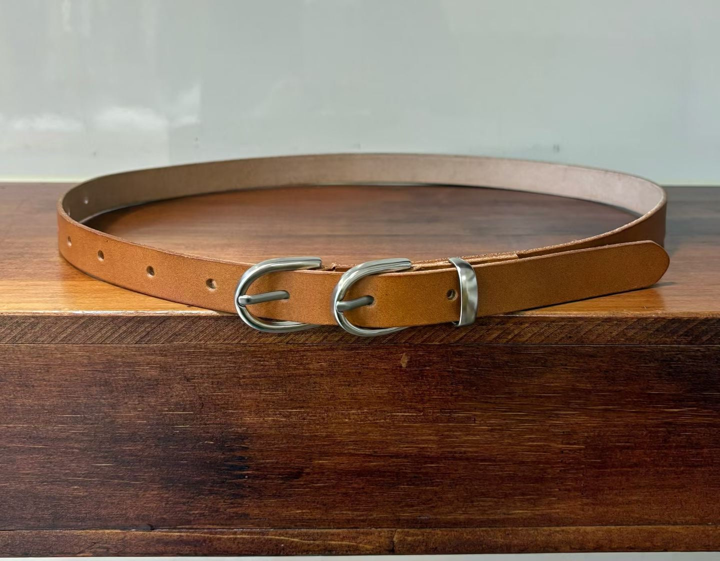 AC22039- 韓國雙環扣真牛皮細版皮帶