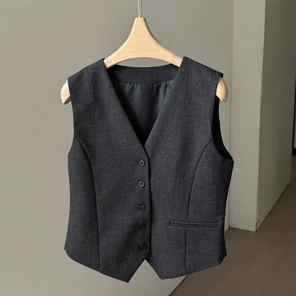 ST22090- 韓國西裝馬甲背心 + 寬鬆直筒褲兩件套