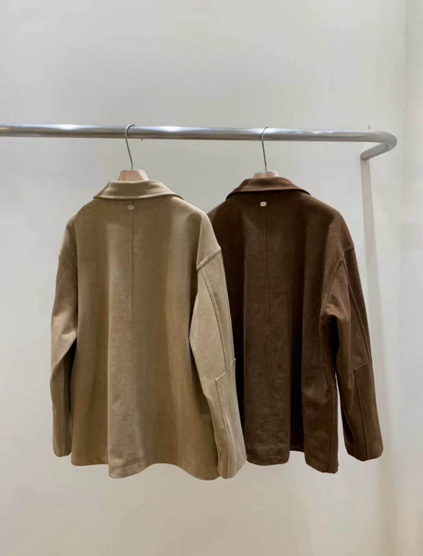 OT22018- 韓國復古寬鬆工裝大口袋翻領高品質防麂皮外套