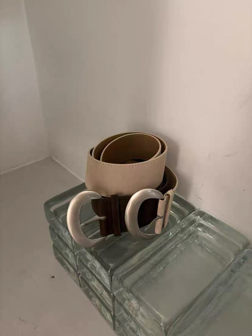 AC22022- 韓國大器優雅麂皮質感寬版金屬釦腰帶