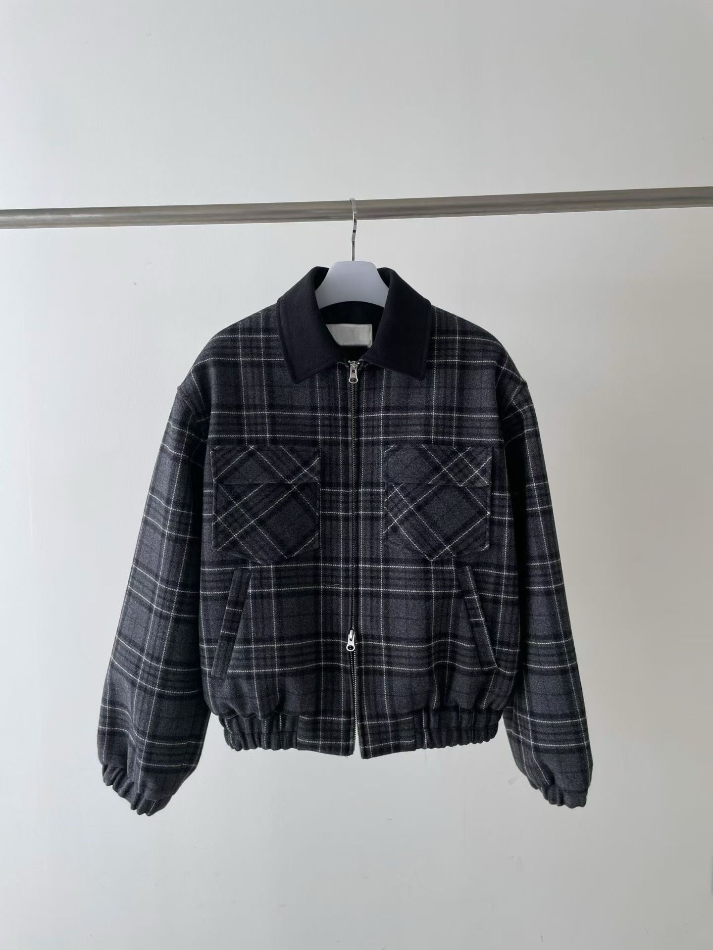 OT22028- 韓國設計師款學院風格紋毛呢短版外套