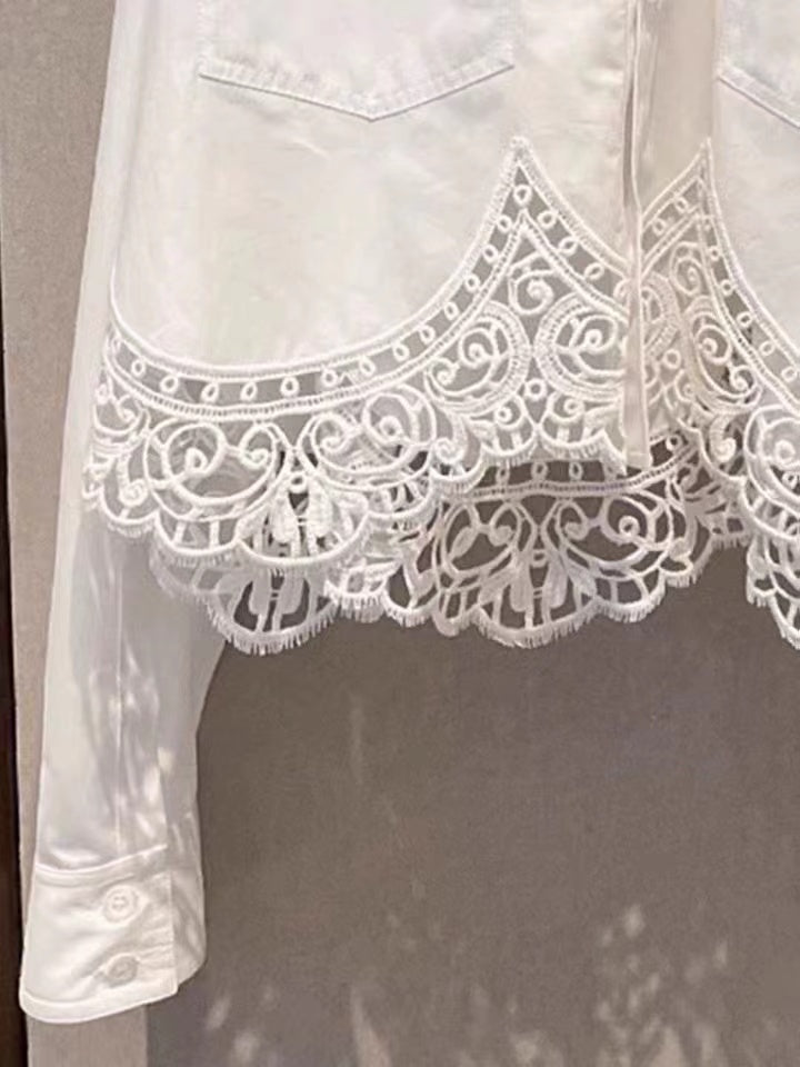 TP11330- Elegant French lace stitching design women’s white shirt