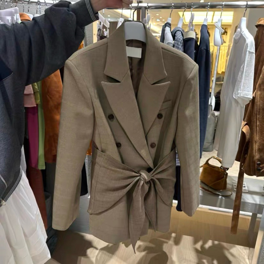 OT22003- 韓國時尚雙排扣翻領純色短外套