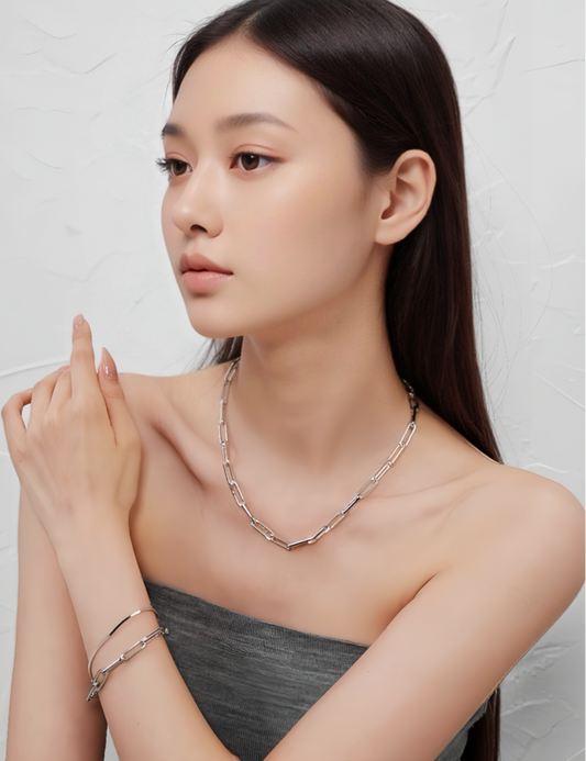 JW21660- 歐美風純銀回形針項鍊