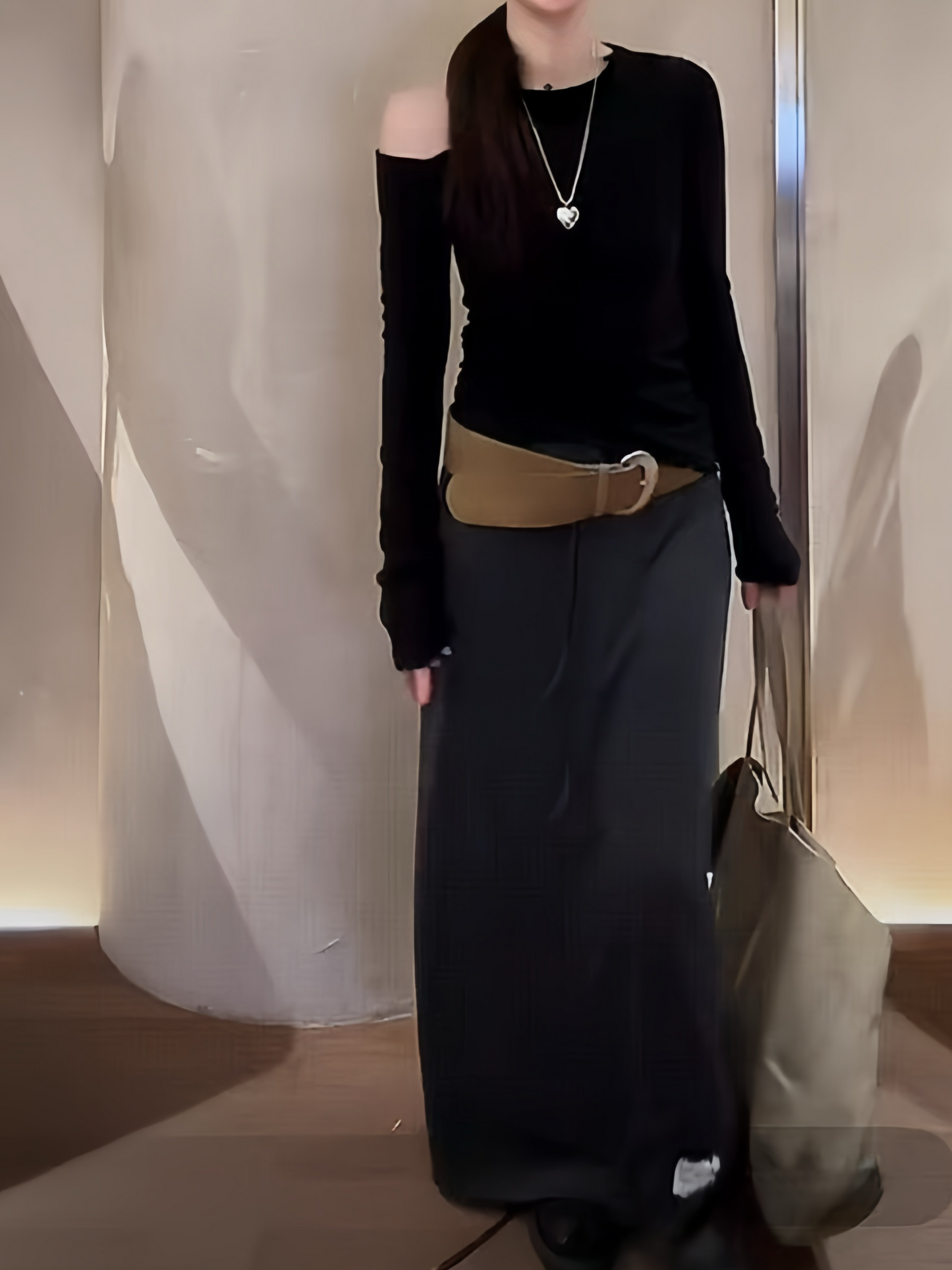 AC22022- 韓國大器優雅麂皮質感寬版金屬釦腰帶