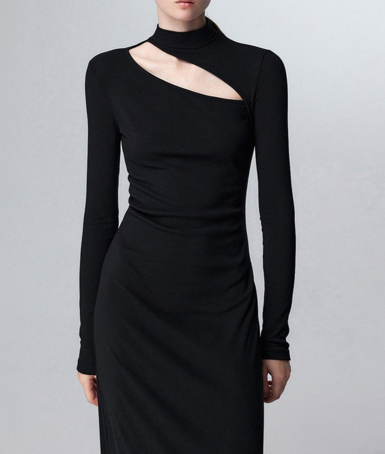 DS11230- Time collarbone hollow knitted dress