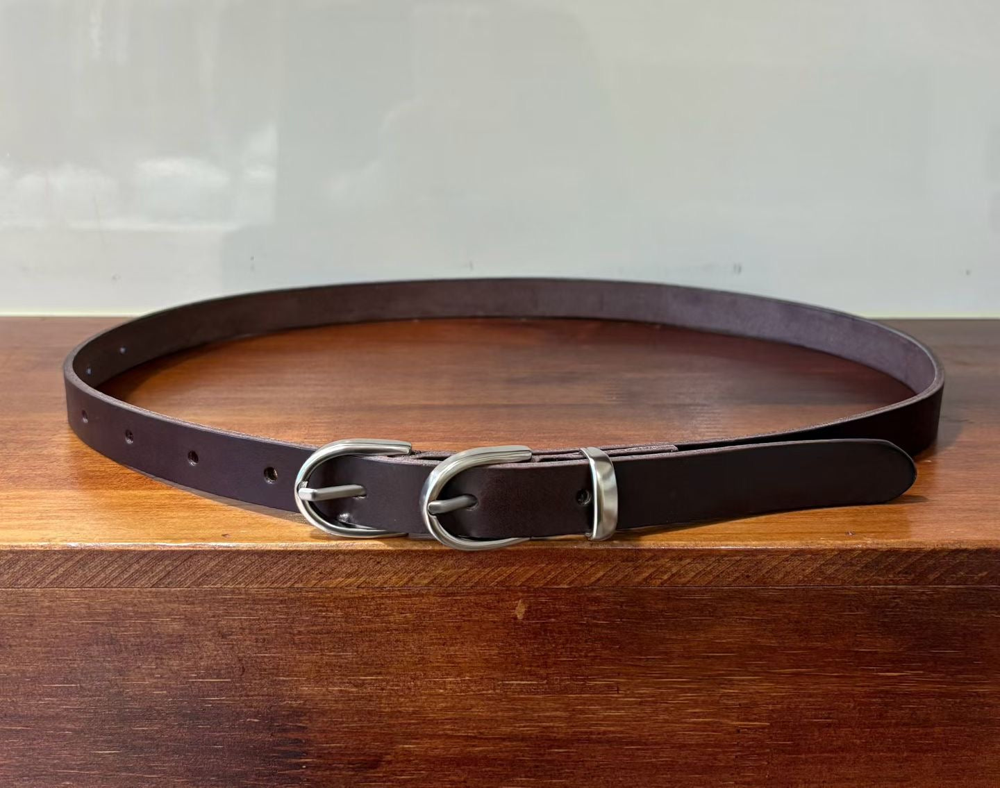 AC22039- 韓國雙環扣真牛皮細版皮帶