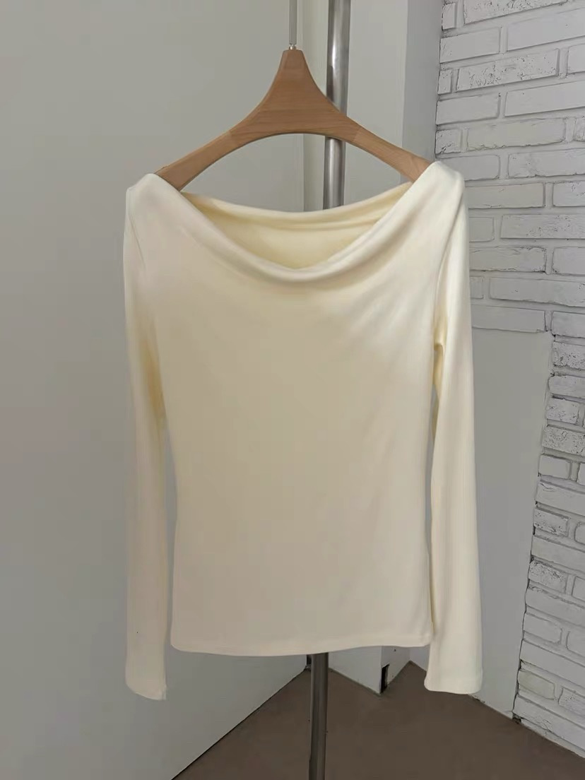 TP22019- 韓國秋冬性感羊絨混紡垂墜露肩長袖上衣