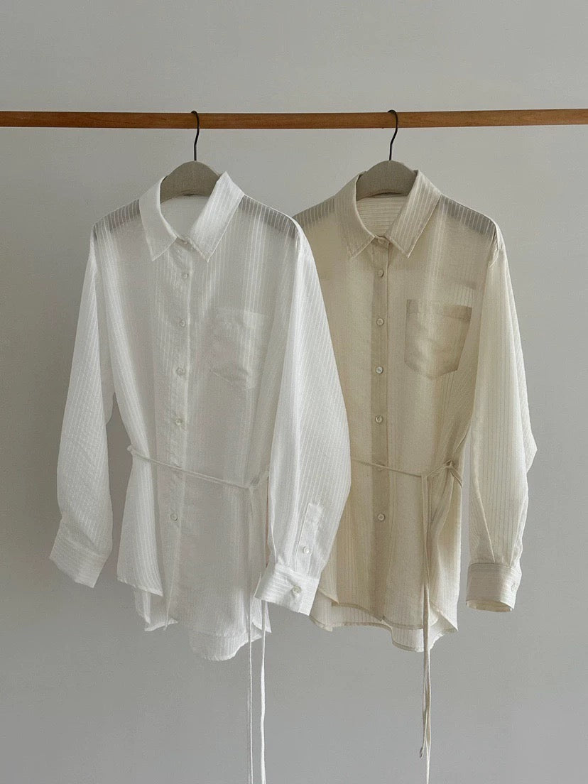 (OUTFIT 02) ST21512B- 顯瘦大長腿女神氣質襯衫配前中開衩長裙