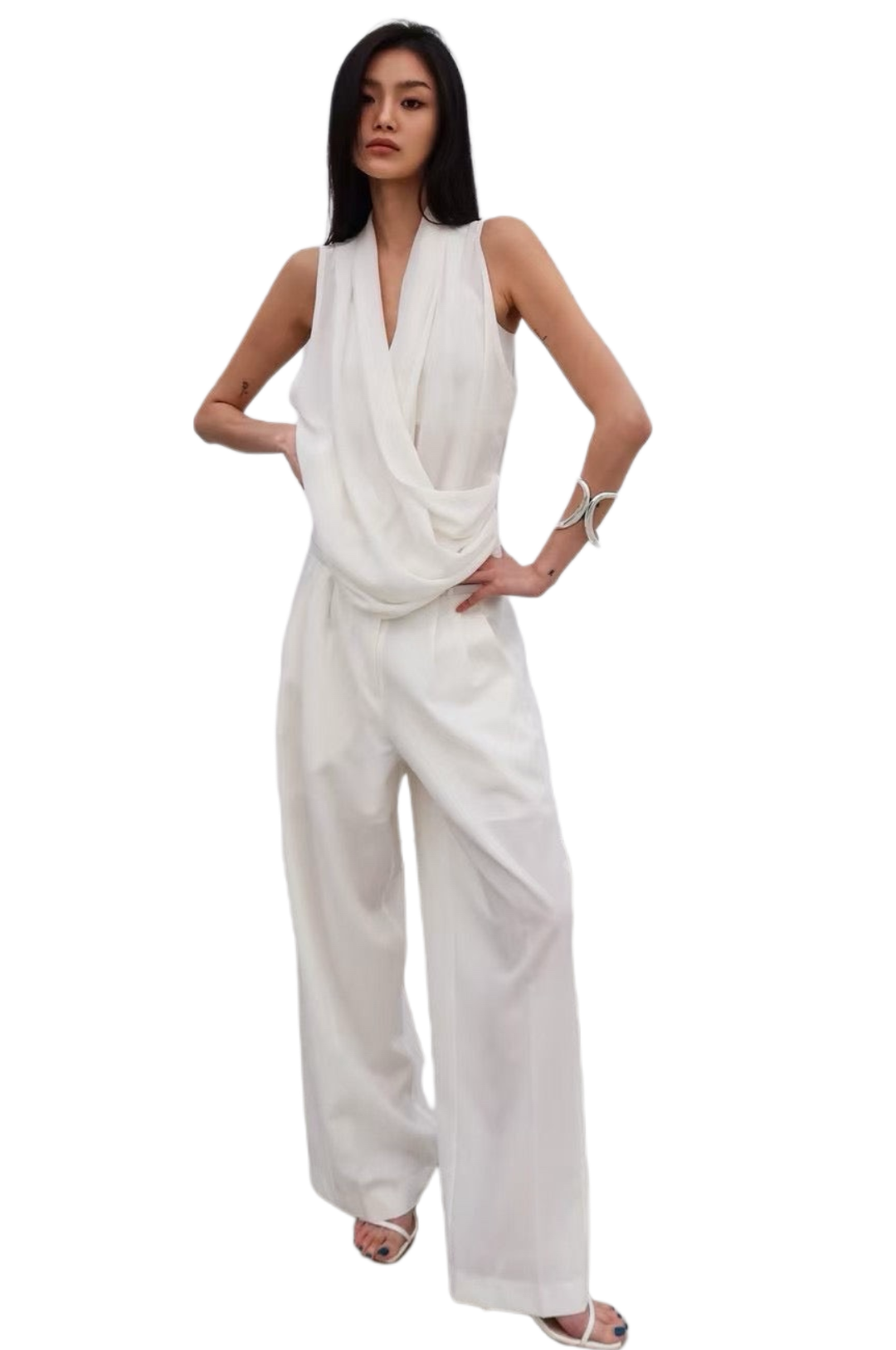 ST21295 - Elegant Draped V-Neck Sleeveless Top