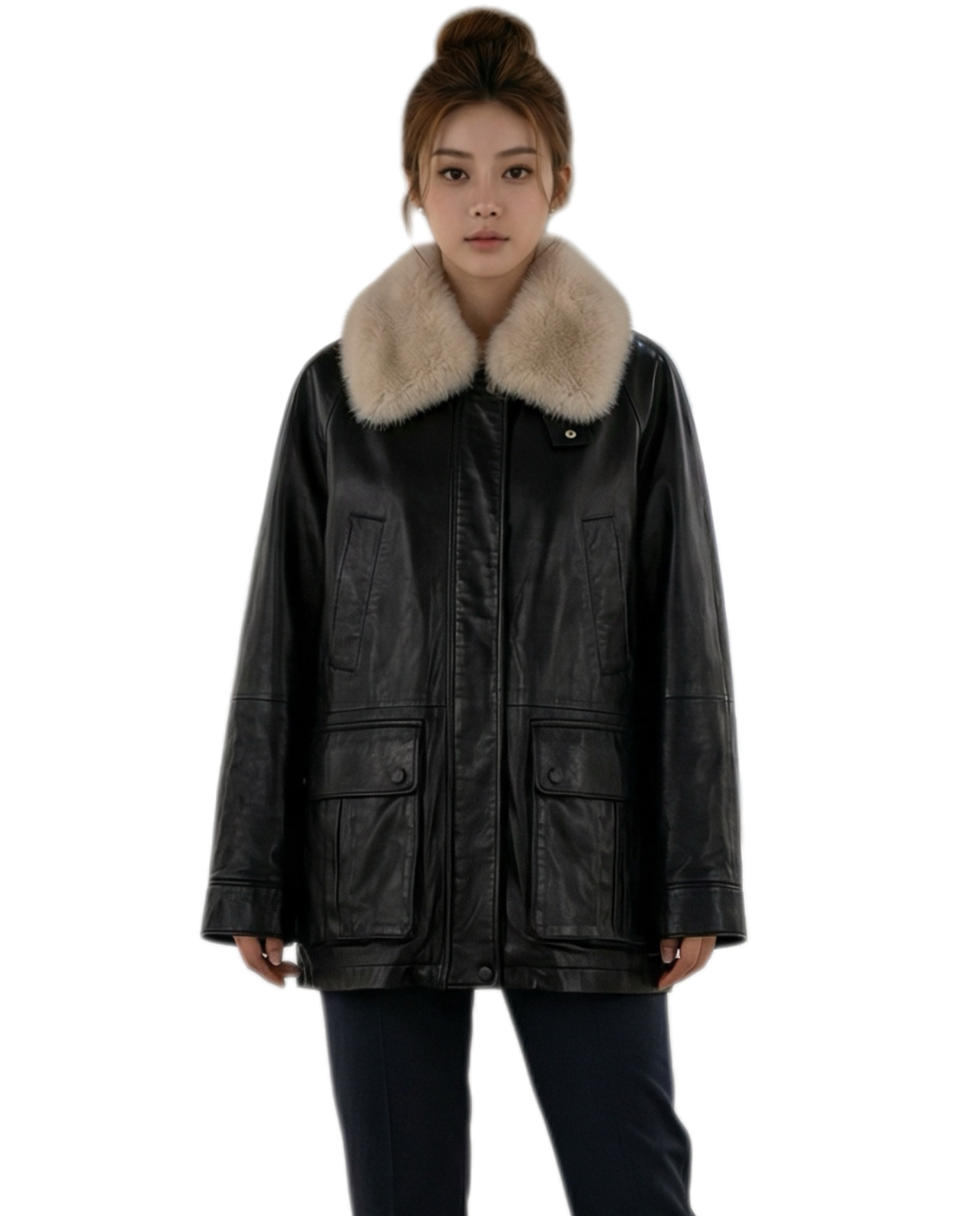 JK22300- 時尚休閒人氣熱賣真皮羽絨(羊皮)外套