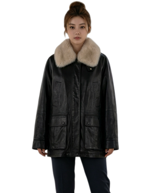 JK22300- 時尚休閒人氣熱賣真皮羽絨(羊皮)外套