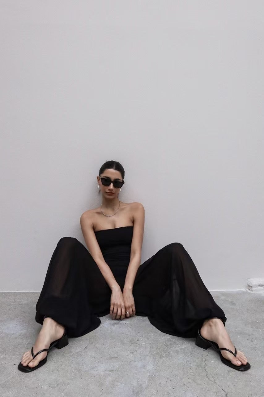ST21300 - Lazy Vacation Style Strapless Lantern Pants Set