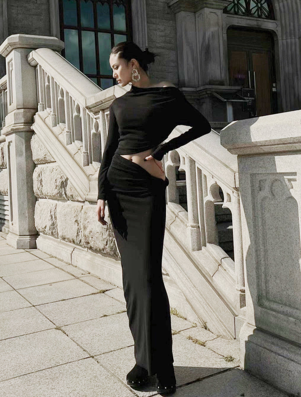 ST11216- FW23 Korean off-shoulder short sexy top with hip-covering long skirt fashion suit