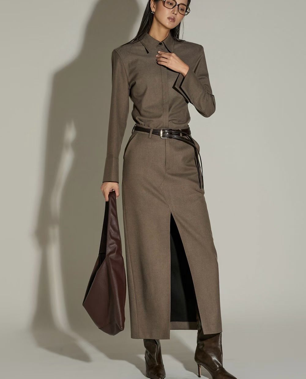 SK21779B- 韓國高腰前開衩長款鉛筆裙