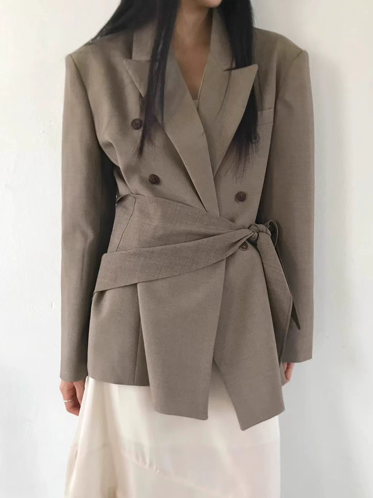 OT22003- 韓國時尚雙排扣翻領純色短外套