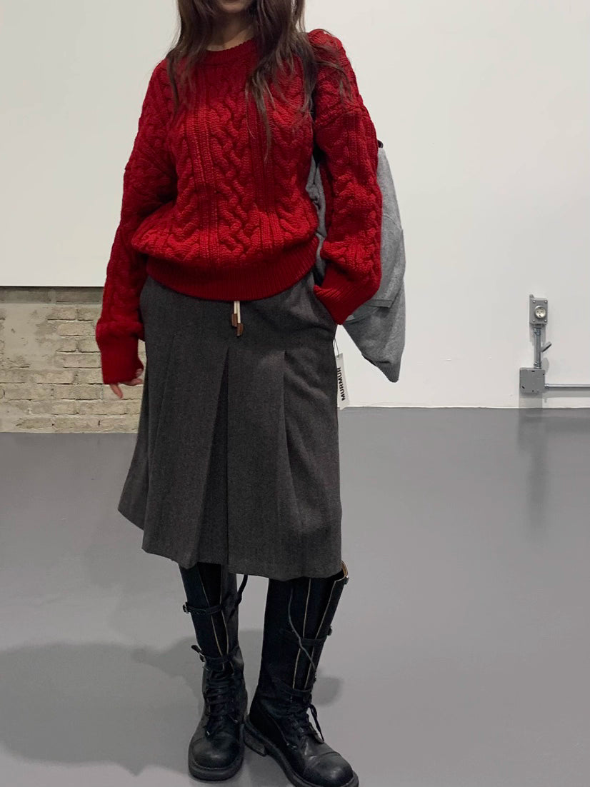 TP22096- 韓國經典麻花紋圓領寬鬆毛衣