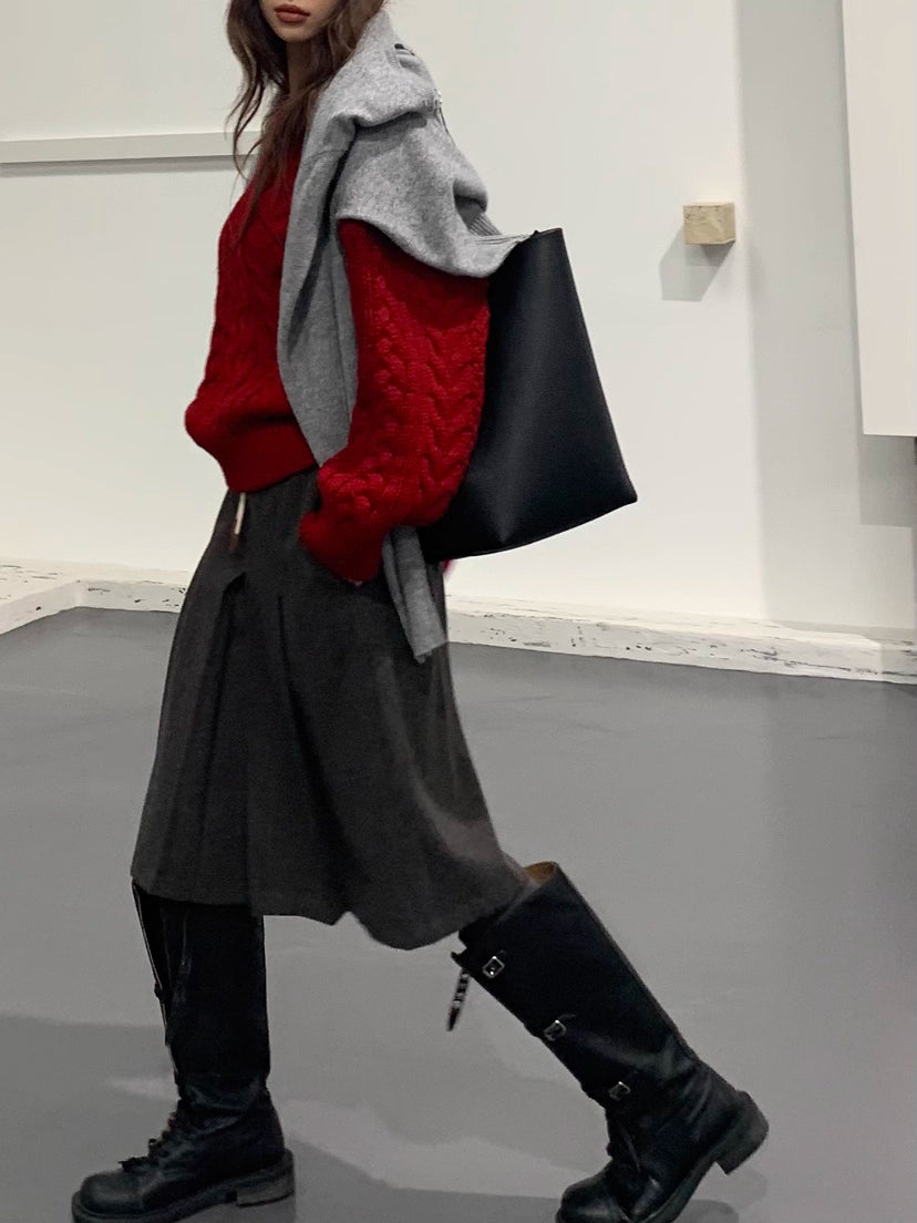 TP22096- 韓國經典麻花紋圓領寬鬆毛衣