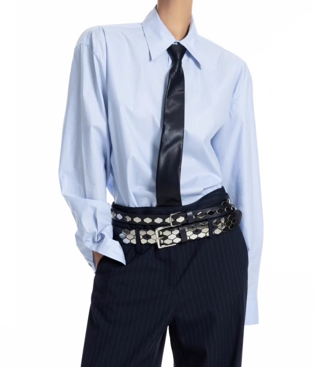 AC22038- 韓國個性蜂巢鉚釘真皮腰帶