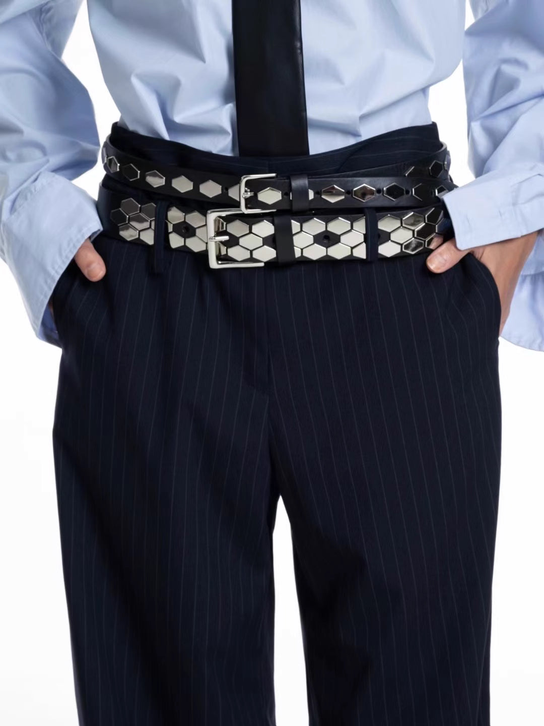 AC22038- 韓國個性蜂巢鉚釘真皮腰帶