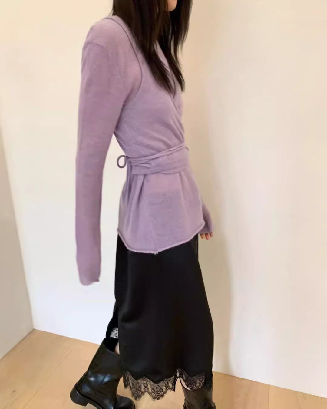 SK21923- 韓國法式輕奢蕾絲絲緞修身中長裙