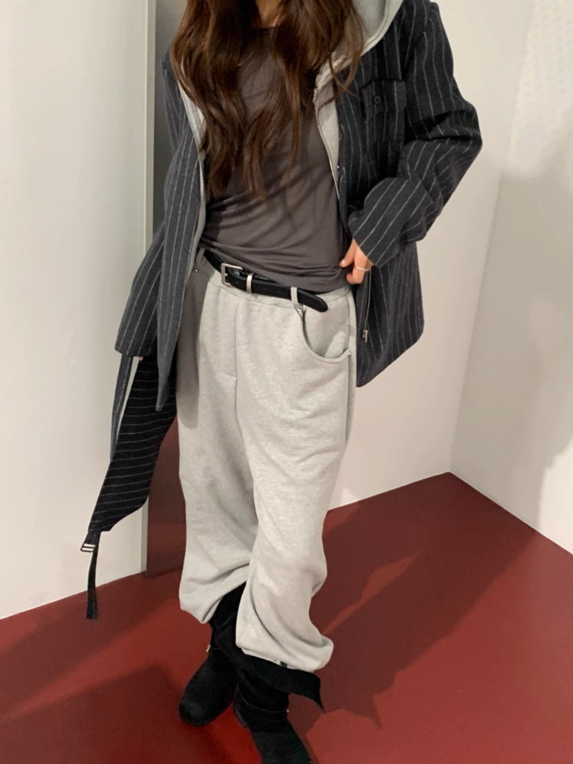 JK22083- 韓國率性無領條紋拉鍊西裝外套