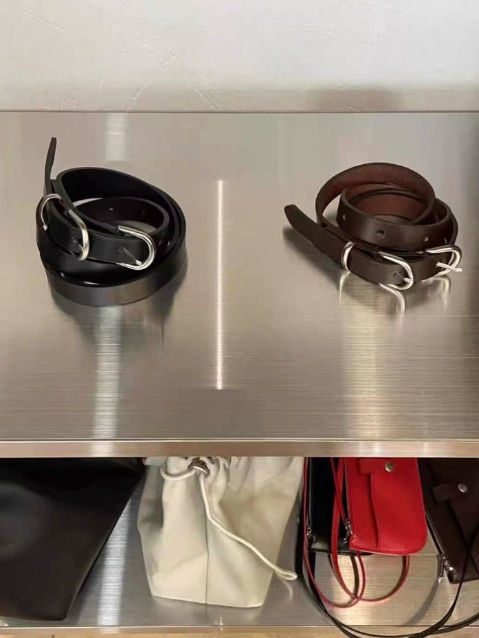 AC22039- 韓國雙環扣真牛皮細版皮帶