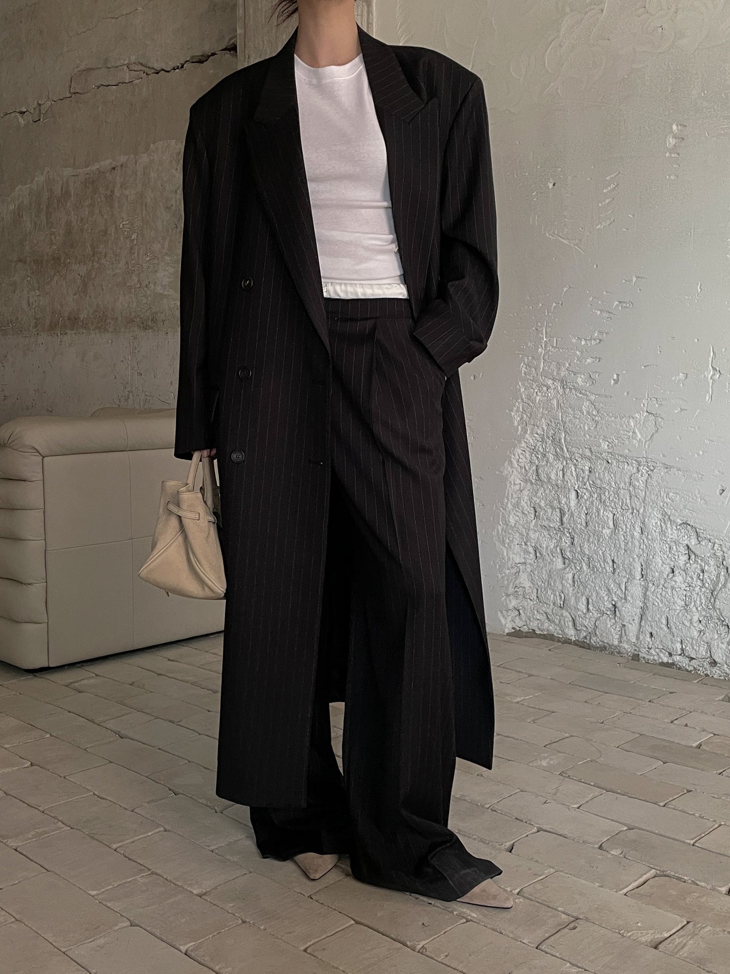 PT21883 - Korean Designer Brand Spliced Tie Stripe Loose Casual Pants