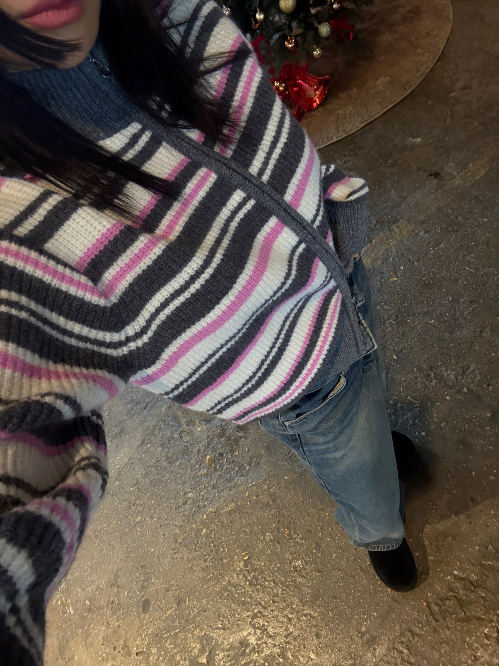 TP22080- 韓國高質感羊駝毛混紡條紋休閒針織外套