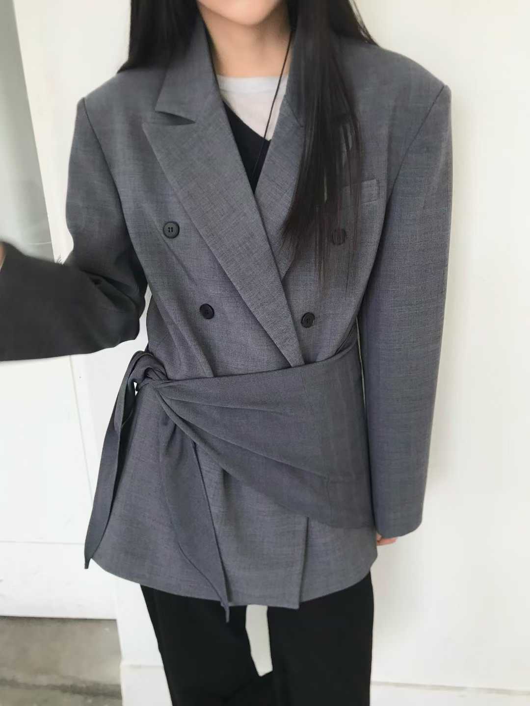 OT22003- 韓國時尚雙排扣翻領純色短外套