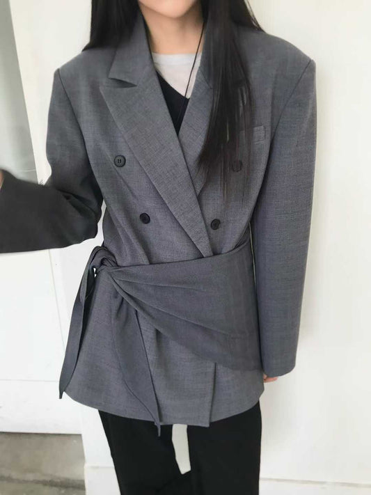 OT22003- 韓國時尚雙排扣翻領純色短外套