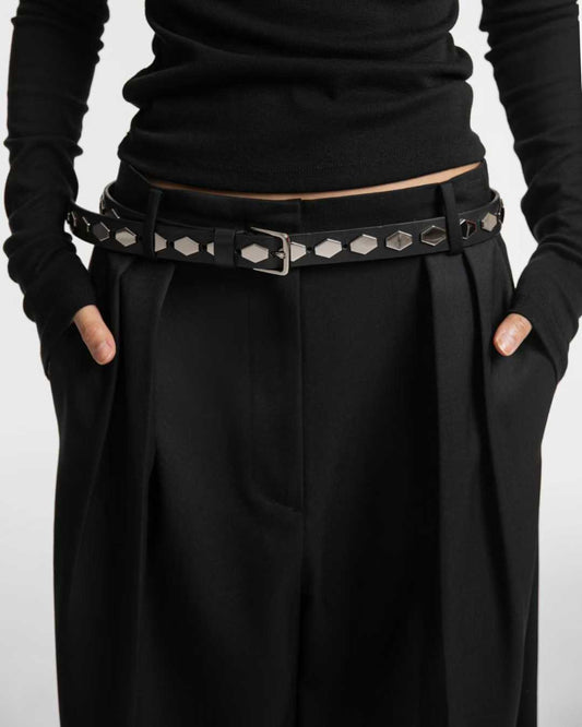 AC22029- 韓國個性蜂巢鉚釘真皮腰帶