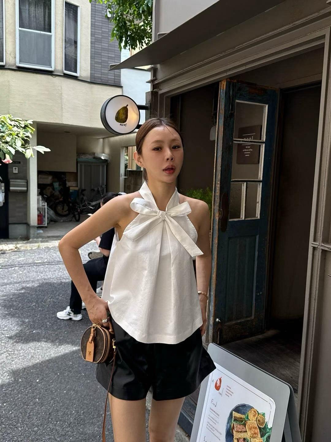 TP21561- 法式優雅蝴蝶結無袖背心上衣