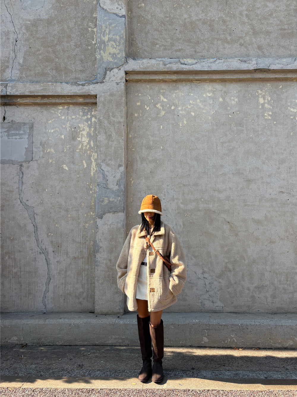 JK22092- 韓國時尚氣質復古羊羔毛中長款外套