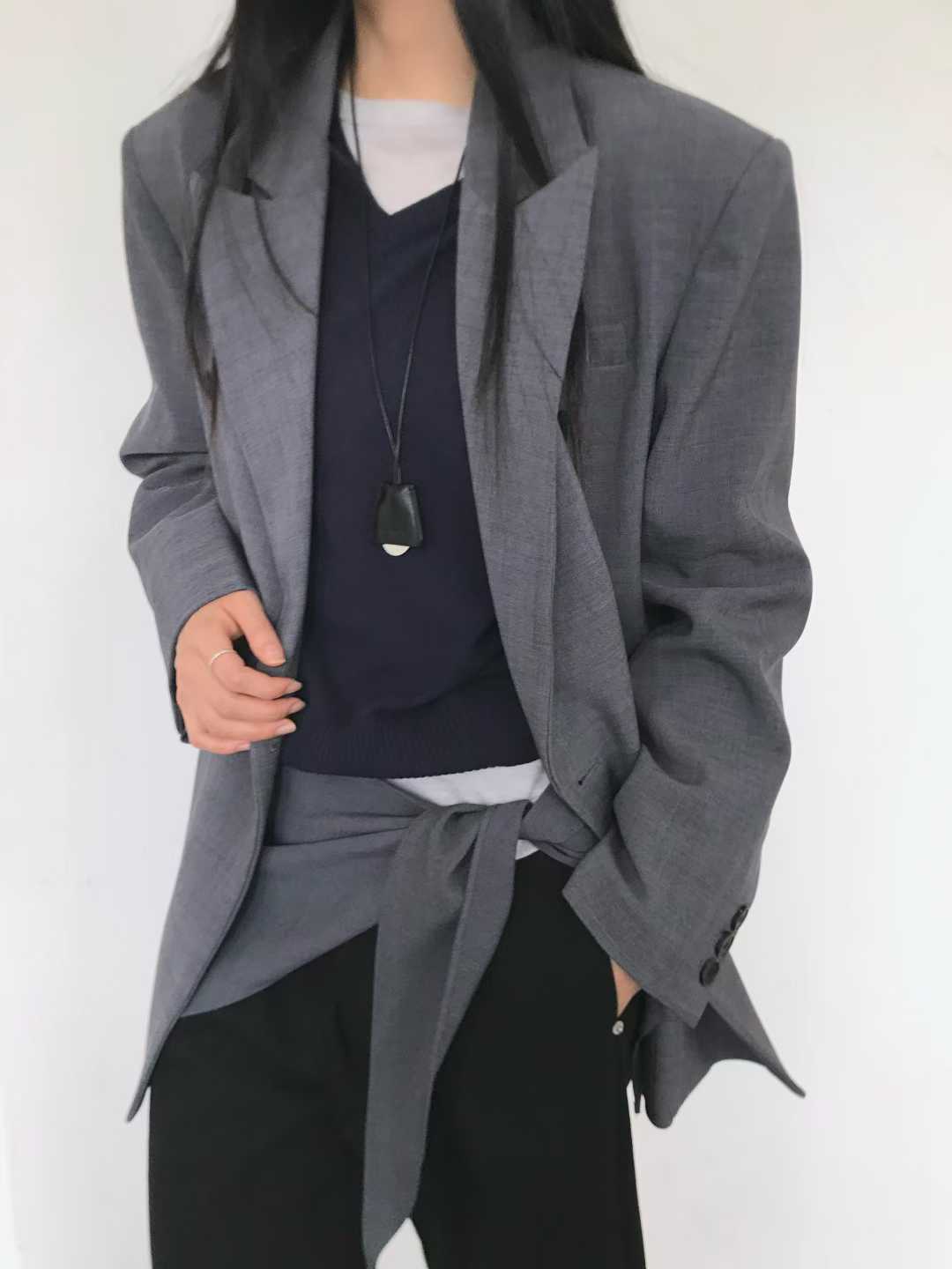 OT22003- 韓國時尚雙排扣翻領純色短外套