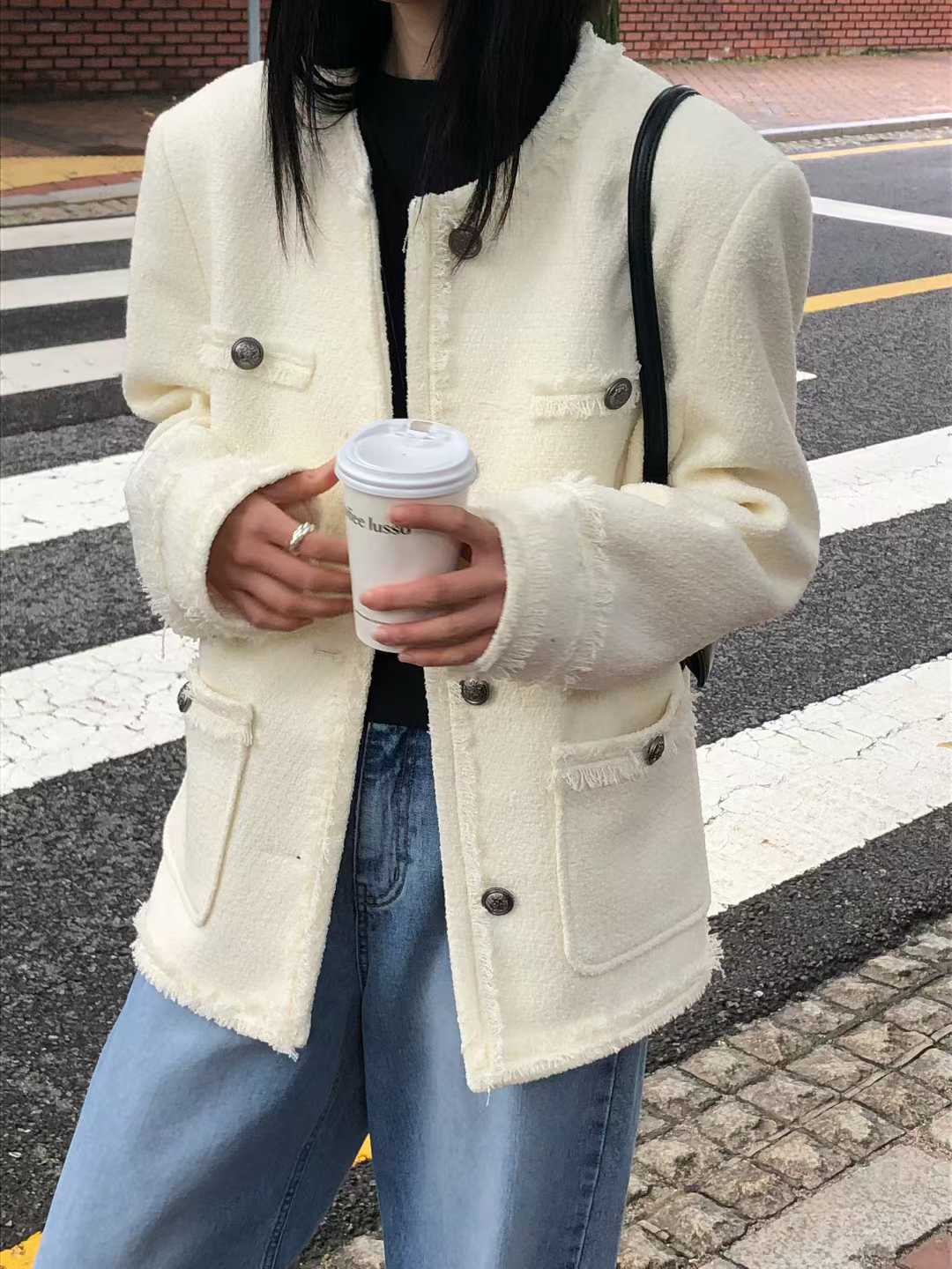 JK22086B- 韓國小香風輕奢優雅粗花呢外套