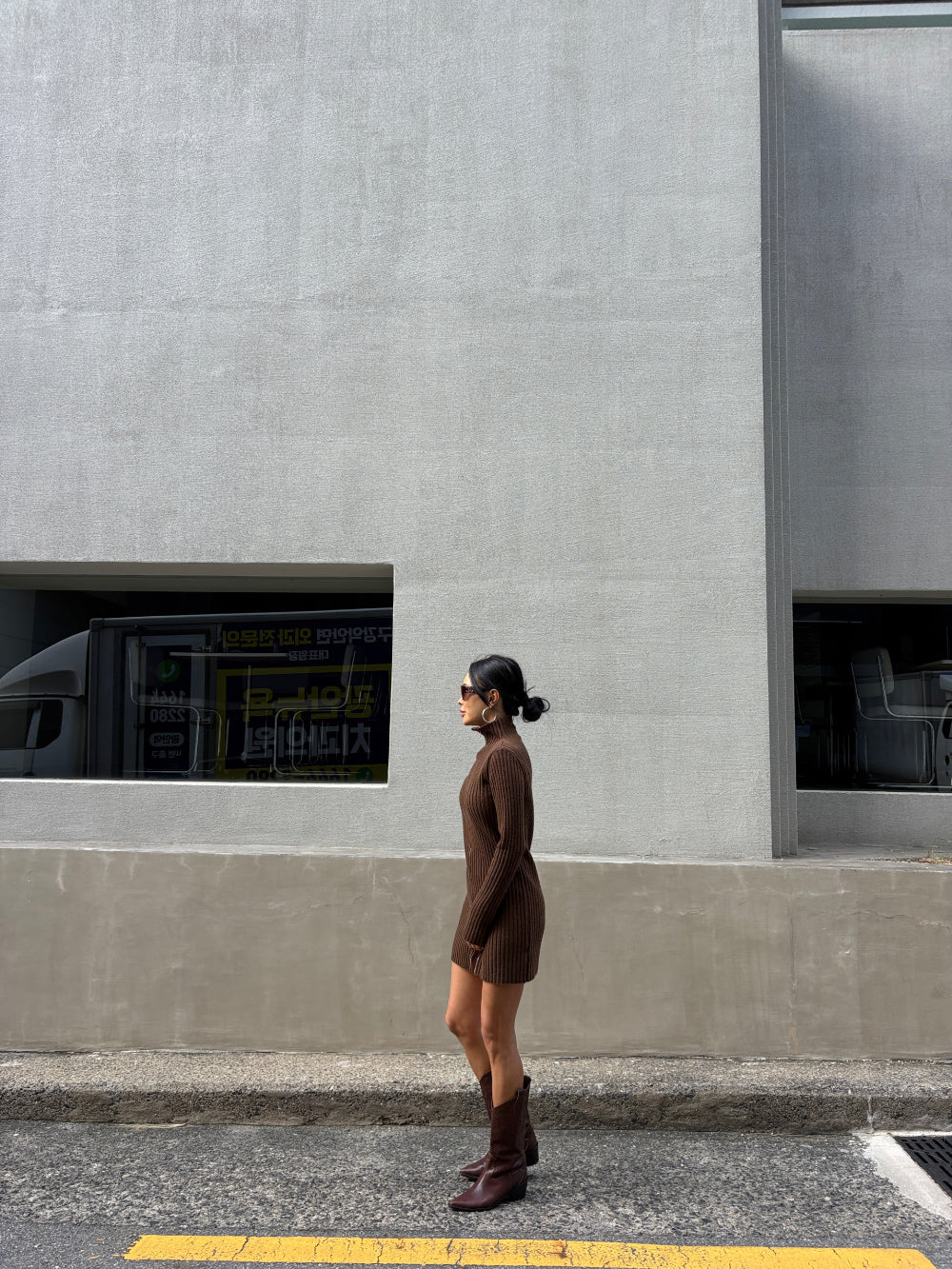 DS22072- 韓國設計師款式高領拉鍊針織洋裝