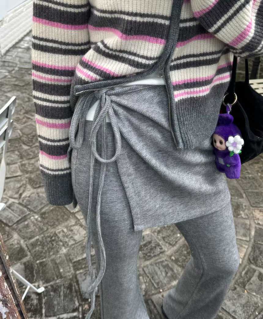 TP22080- 韓國高質感羊駝毛混紡條紋休閒針織外套