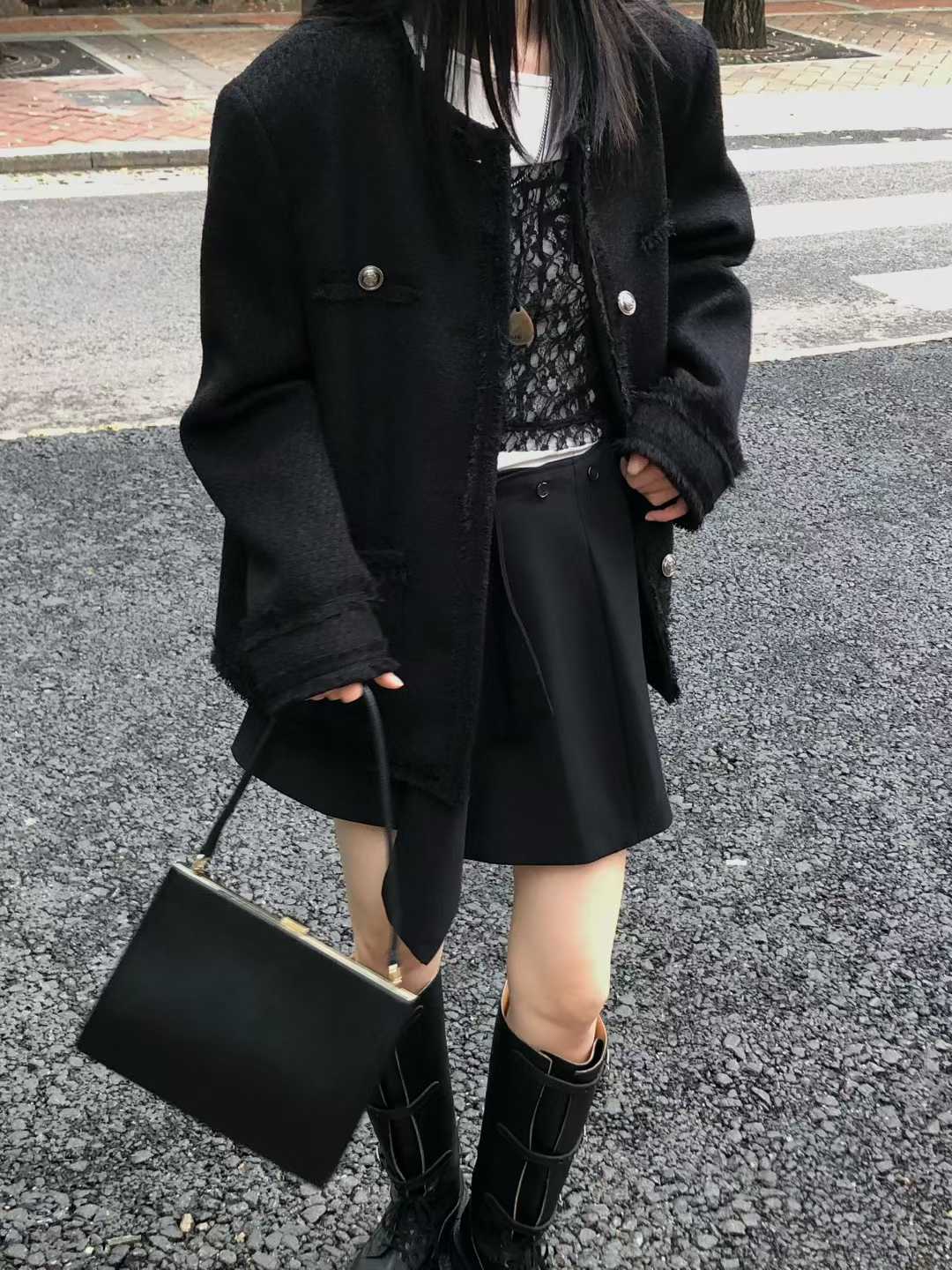 JK22086B- 韓國小香風輕奢優雅粗花呢外套