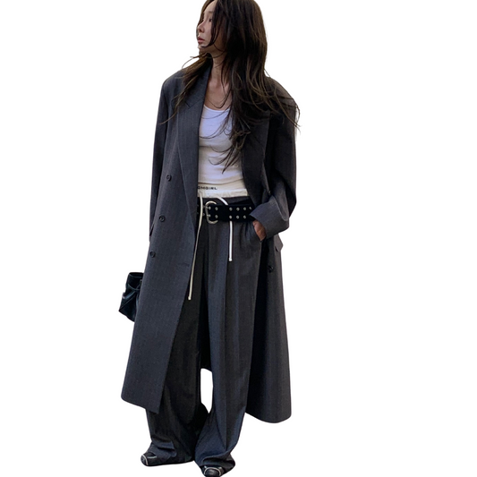 PT21883 - Korean Designer Brand Spliced Tie Stripe Loose Casual Pants